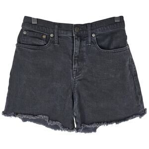 MADEWELL WOMEN'S BLACK HIGH-RISE DENIM SHORTS SIZE 25 RAW FRAYED HEM